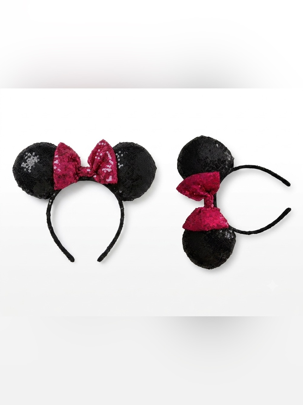 Disney Black Sequin Minnie Ears Headband with Magenta Bow